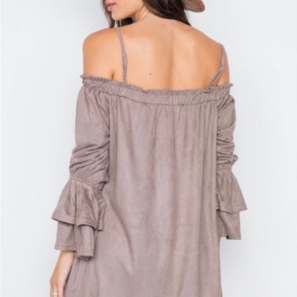 LoveRiche Boho Faux Suede Off Shoulder Mini Dress - Picture 3 of 3